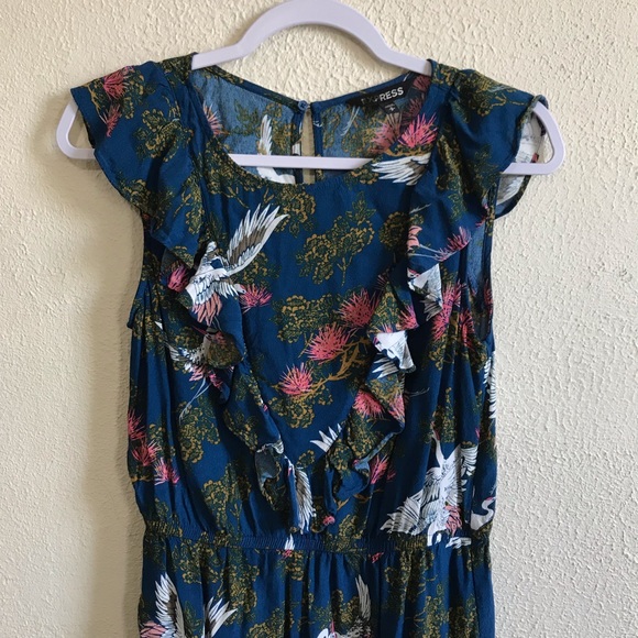 Express Crane Floral Teal Ruffle Playsuit Romper S - Picture 3 of 8